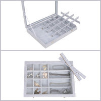 1 x RAW Customer Returns BELLE VOUS Gray Velvet Jewelry Tray Jewelry Display 24 Sections and Glass Lid Stackable Drawer Jewelry Organizer Adjustable Sections for Necklaces, Bracelets, Earrings and Watches - RRP €25.99