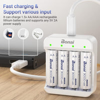 1 x RAW Customer Returns BONAI Rechargeable AA Lithium Batteries 1.5V 3000mWh High Capacity, Constant Output 1.5V, Rechargeable to Use 1000 Times. Intelligent Charging Protection. 4 Packs with Type-C Charger  - RRP €29.99