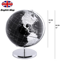 1 x RAW Customer Returns Exerz 30cm Globe - English Map - Student Globe - With a Metal Base Educational Geographical Decorative - Teaching Material Globes - Diameter 30 cm Metallic Black  - RRP €62.4