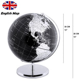 1 x RAW Customer Returns Exerz 30cm Globe - English Map - Student Globe - With a Metal Base Educational Geographical Decorative - Teaching Material Globes - Diameter 30 cm Metallic Black  - RRP €62.4