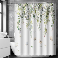 1 x RAW Customer Returns aceyoon Shower Curtain 180 x 200cm Green Leaves Flowers, Polyester Shower Curtains Washable with Weighted Hem Bath Curtain Water-Repellent Anti-Mold Shower Curtains with 12 Hooks - RRP €13.75