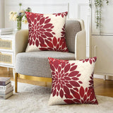 1 x RAW Customer Returns Velvhom Sofa Cushion Covers 40 x 40 cm Red White Cushion Cover Linen Abstract Dahlia Flower Outdoor Cushion for Living Room Bedroom Garden Sofa Couch Cushion Decorative Set of 2 - RRP €15.12