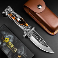 1 x RAW Customer Returns NedFoss TIGER-ROAR two-handed knife, legal carry-on pocket knife, 10cm folding knife with holster, heavy EDC knife with belt clip, sharp two-handed folding knife outdoor for collection gifts - RRP €34.26