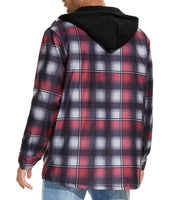 1 x Brand New GLESTORE Lumberjack Jacket Men s Flannel Shirt Jacket Lined Thermal Shirt Winter Long Sleeve with Hood Checked Lumberjacket Black and Red S - RRP €19.6