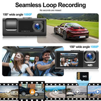 1 x RAW Customer Returns CAMECHO 2 Lens Dashcam Car Front Inside Full 1080P 25 FPS, 2.0 inch IPS Screen, Car Camera with Night Vision 150 Wide Angle Lens, Loop Recording 64GB TF Card - RRP €28.79