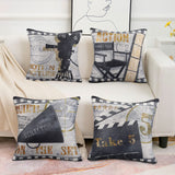 5 x Brand New HomeStilez Set of 4 Cushion Covers 45 x 45 cm Vintage Film Pattern Cushion Cover Square Cinema Film Projector Cotton Linen Throw Pillow Sofa Cushion Decorative Pillow Cover for Sofa Bed and Chair - RRP €94.9