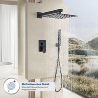 1 x RAW Customer Returns Hevenaov concealed shower fitting set black 25 x 25 cm ultra-thin square concealed shower fitting 2 functions high-quality anti-scalding shower fitting concealed hand shower made of brass - RRP €113.45