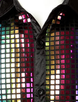 1 x RAW Customer Returns JOGAL Men s Sequin Shirt 70s Long Sleeve Disco Party Costume Rainbow Large - RRP €37.3