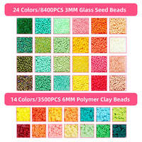 16 x Brand New 12700 pieces bead set, make your own bracelets for bead set with 3mm colorful glass beads 6mm clay beads, beads for threading set - RRP €241.92