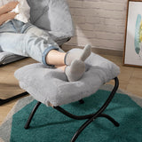 1 x RAW Customer Returns HollyHOME Plush Footstool Footrest Folding Stool, Foldable Stool with Metal Legs Removable Padded Seat, Grey - RRP €44.36