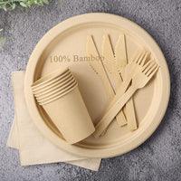 1 x RAW Customer Returns LEKOCH Disposable 100 Bamboo Pulp 10inch Plates, Cutlery, Paper Napkins, Cups Party Set, Biodegradable Disposable Bamboo Pulp Tableware Set for 25 Guests - RRP €30.24