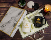 1 x RAW Customer Returns S CUBE King Queen Coffee Cups Marble, Wedding Gift Couples Gift Cups Set Coffee Mug Set Ceramic 350ml with Luxury Gift Box and Gift Card - RRP €31.87