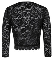 1 x RAW Customer Returns Women s Lace Bolero 3 4 Sleeve Open Front See Through Shrug Beach Party Wedding Black L - RRP €26.93