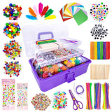 1 x RAW Customer Returns LINAYE 2000 Pcs DIY Craft Supplies for Children Craft Set in Foldable Storage Box Includes Craft Paper Feathers Pipe Cleaners Pompoms Craft Gift for Birthday, Christmas, Children s Day Purple  - RRP €35.28