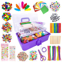 1 x RAW Customer Returns LINAYE DIY craft supplies for children 3500 Pcs craft set in foldable storage box include craft paper feathers pipe cleaners pompoms craft gift for birthday, Christmas, children s day purple  - RRP €35.28