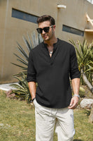 1 x RAW Customer Returns COOFANDY Men s Shirt Linen Shirt Regular Fit Summer Shirt Cotton Linen Shirt Summer Beach Casual Stand-Up Collar Shirts Black XL - RRP €35.99