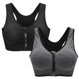 1 x RAW Customer Returns ZOEREA Sports Bra Women Push Up Zip Front Impact Yoga Bra Black and Grey, 4XL - RRP €24.99