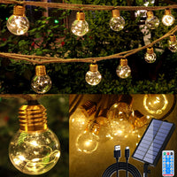 1 x RAW Customer Returns Solar fairy lights outside with 20 light bulbs, 7.7m 2400 mAh power solar fairy lights outside weatherproof with remote control and timer, LED outdoor fairy lights, balcony decoration lighting for gardens, parties,- RRP €24.19