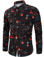 1 x RAW Customer Returns Loveternal Christmas Elk Shirt Men s 3D Print Christmas Shirt Long Sleeve Funky Xmas Slim Fit Deer Shirts XXL - RRP €20.74