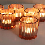 8 x Brand New Vohocandle Pink Tealight Candle Holders Set of 6, Vintage Tealight Candle Holders Bulk Pack for Wedding Party Home Decoration, Glass Candle Holders for Table Decoration Pink, 7cm x 6.5cm  - RRP €161.28