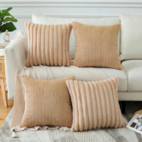 1 x RAW Customer Returns JOTOM decorative pillow covers 45 x 45 cm set of 4 soft cushion covers, plain striped cushion covers for sofa, office, couch, bedroom, bed 45 x 45 cm, light coffee  - RRP €24.99