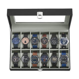 1 x RAW Customer Returns SONGMICS Watch Box with 12 Compartments, Watch Case, Glass Lid, Watch Case with Removable Watch Cushions, Premium Watch Box, PU Cover in Black, Velvet Lining in Green-Gray JWB12BK - RRP €25.99