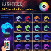 1 x RAW Customer Returns Lightzz 3D Gamepad Night Light, Game Console Illusion Lamp with Remote Control Touch 16 Color Flashing Change Timer Desk Lamps Children s Room Gifts for Game Fans - RRP €20.15