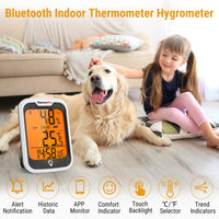 1 x RAW Customer Returns ThermoPro TP358 Bluetooth Hygrometer Indoor Room Thermometer with Time 0.5 Accurate Night Light Humidity Meter with Recording Indoor Thermometer for Bedroom, Office, Wine Cellar, Greenhouse - RRP €18.38