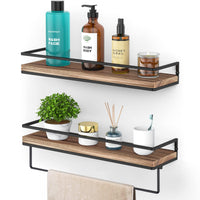 1 x RAW Customer Returns AFAjwsc 2 Wall Shelves in Wood and Metal, Floating Shelves, for Kitchen, Bathroom, Living Room Carbonized Black - RRP €28.98