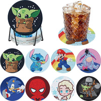 1 x RAW Customer Returns 8 Pieces Diamond Painting Coasters with Holder, Diamond Art Painting Cartoon Animals, Diamond Painting Sets, DIY Children Coasters for Crafts Adults - RRP €8.05