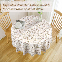 4 x Brand New BULANGDE Round Tablecloth Cotton and Linen with Floral Print Beige 150cm, Round Tablecloths Washable Dustproof Tablecloth Round, Tablecloths for Dining Table Living Room Picnic - RRP €75.84