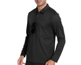 1 x RAW Customer Returns MoFiz Men s Polo Shirt Long Sleeve Golf Polo Shirt Classic Polo Shirt with Glasses Holder Button Placket Casual Sport Tennis T-Shirt Black XL - RRP €27.36