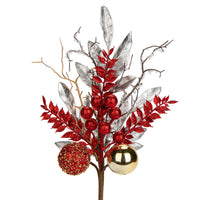 1 x Brand New Oairse Set of 3 Artificial Leaves with Christmas Tree Baubles Glitter Artificial Branch for Christmas Tree DIY Decoration Christmas Wedding Party Holiday Dining Table Centerpiece Silver Red - RRP €29.81