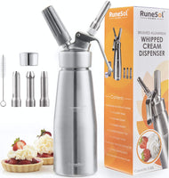 1 x RAW Customer Returns Runesol cream dispenser aluminum 500ml with stainless steel 3 spouts, cream sprayer for desserts, cream whipper, espumas siphon, cream siphon, espuma bottle, whipped cream maker for Easter - RRP €36.38