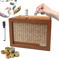 1 x RAW Customer Returns Savings box with counter, retro, made of wood, 5000 euros, to tick off, the new money box, holiday fund money box for notes for adults children, dark brown, 20 x 14.5 x 7.6 cm - RRP €14.66