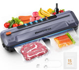 1 x RAW Customer Returns Housiwill Vacuum Sealer, 5-in-1 Vacuum Sealer with Built-in Cutter, Food Sealer for Dry Moist Food Preservation Mode, with 15 Vacuum Bags and 1 Hose Vacuum Sealer - RRP €38.81