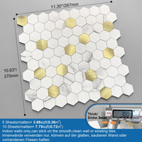 1 x RAW Customer Returns M MOFIT 3D wall tiles self-adhesive kitchen, hexagon mosaic mosaic tiles marble tiles tile stickers marble look white silver 10 sheets  - RRP €56.71