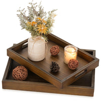 3 x Brand New Hanobe decorative tray wooden tray serving tray decorative plates wooden rectangular brown trays 2 pieces vintage wooden plates with handle serving trays for candles coffee table kitchen decoration - RRP €83.94