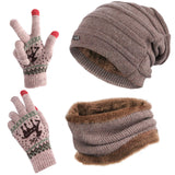 4 x Brand New GIKPAL Winter Hat Warm Knitted Hat and Scarf Gloves Set Beanie Hats with Fleece Lining for Women and Men Khaki  - RRP €79.92