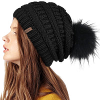 1 x RAW Customer Returns FURTALK Beanie Hat for Women Slouch Style Warm Winter Hat with Faux Fur Pompom - RRP €25.99