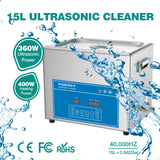 1 x RAW Customer Returns SWAREY 15L Digital Ultrasonic Cleaner 360W Professional Ultrasonic Cleaning Machine with Heater and Timer Ultrasonic Cleaning Machine for Jewelry Watches Dentures Ultrasonic Device for Glasses - RRP €299.99