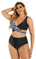 1 x RAW Customer Returns SHEKINI Women s Two Piece Swimsuit Cross Lace Up Push Up Bikini Top Plus Size Breasts Bikini Set High Waist Bikini Bottoms Swimwear X-Large, Zebra Print  - RRP €34.27