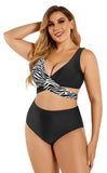 1 x RAW Customer Returns SHEKINI Women s Two Piece Swimsuit Cross Lace Up Push Up Bikini Top Plus Size Breasts Bikini Set High Waist Bikini Bottoms Swimwear X-Large, Zebra Print  - RRP €34.27