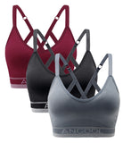 1 x RAW Customer Returns ANGOOL Sports Bra Women s Adjustable Shoulder Strap Sports Bustier Women s Padded Strong Support Seamless Jogging Yoga Fitness Bra, Pack of 3, Black Gray Red, M - RRP €29.23