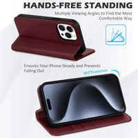 1 x RAW Customer Returns SHIELDON Case for iPhone 15 Pro Max, Cell Phone Case Card Slots Genuine Cowhide Leather Stand Function RFID Blocker TPU Shockproof Flip Case Bag Compatible with iPhone 15 Pro Max 6.7 - Wine Red - RRP €30.99