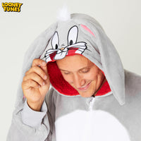 1 x RAW Customer Returns Looney Tunes Jumpsuit Men - Onesie Men Sizes M-2XL - Cozy Hooded Fleece One-Piece Jumpsuits for Men Grey Bugs Bunny, L  - RRP €31.25