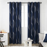 1 x RAW Customer Returns Deconovo Opaque Thermal Curtain Cold Protection Thermal Curtain Thermal Curtain Heat Protection, Blackout Curtain with Pattern, Silver Curve Curtain, 229 x 117 cm Height x Width , Dark Blue, Set of 2 - RRP €39.56