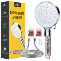 1 x RAW Customer Returns Magichome water-saving shower head with hose 2M, hand shower filter mineral stones and 6 jet types, water-saving and pressure-increasing shower head with 3-layer filtration and additional stones - RRP €22.8