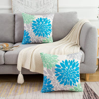 1 x RAW Customer Returns Cushion cover 40 x 40 cm summer autumn flower decorative pillow sofa cushion decorative blue and green modern linen cushion cover sofa cushion cover for sofa indoors living room garden set of 2 - RRP €15.12