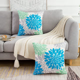 2 x Brand New Cushion cover 40 x 40 cm summer autumn flower decorative pillow sofa cushion decorative blue and green modern linen cushion cover sofa cushion cover for sofa indoors living room garden set of 2 - RRP €30.24